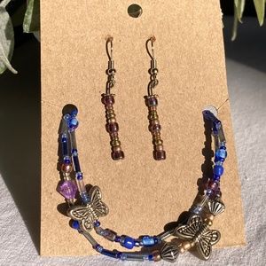 🦋 2 Beaded Bracelets With Matching Dangle Earrings